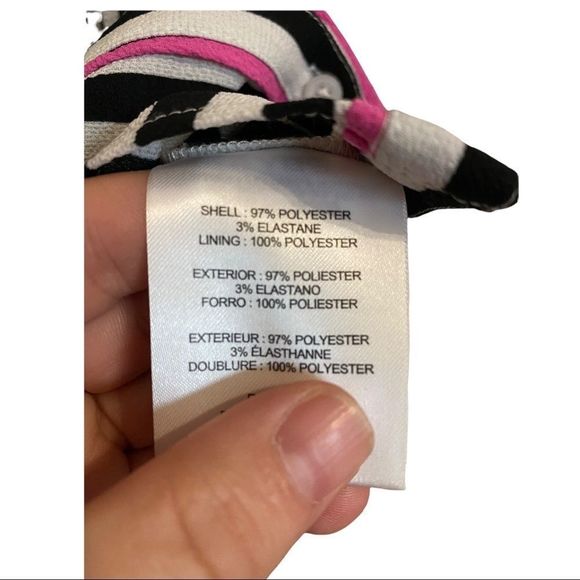 Jones New York black/white stripe bell sleeve pink trim button Front v neck top - Picture 7 of 7
